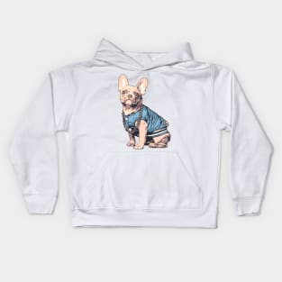 French Bulldog Illustration Art Wearing Baseball Jacket Kids Hoodie